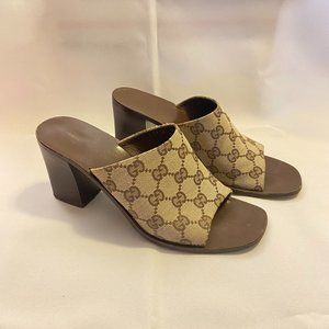 Vintage Brown and Tan Gucci Open Toed Heels
